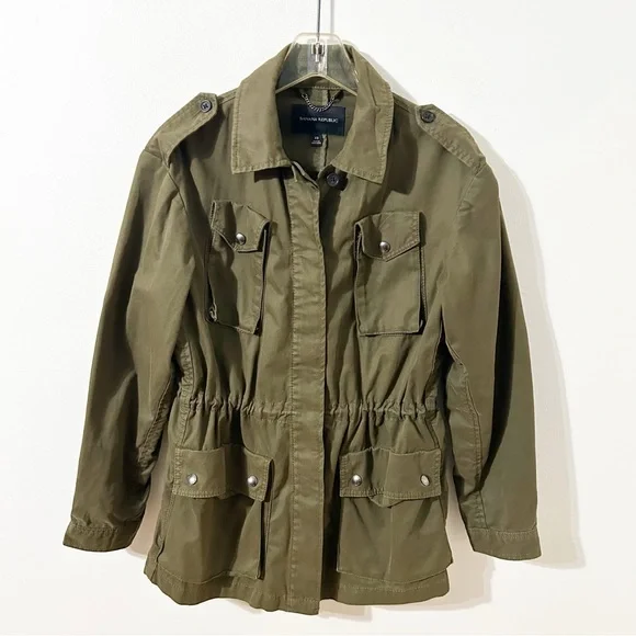 Banana Republic Utility Army Jacket Adjustable Waist and Stand-Up Collar Pockets - Picture 3 of 10